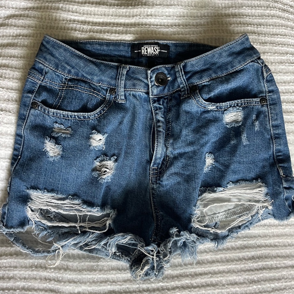 Rewash Blue Distressed Jean Shorts with Frayed Hem